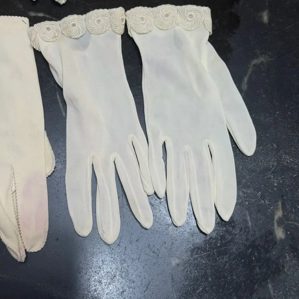 Vintage 1950s 60s Women's Wrist Gloves Lot 6 Pairs White Pink Nylon